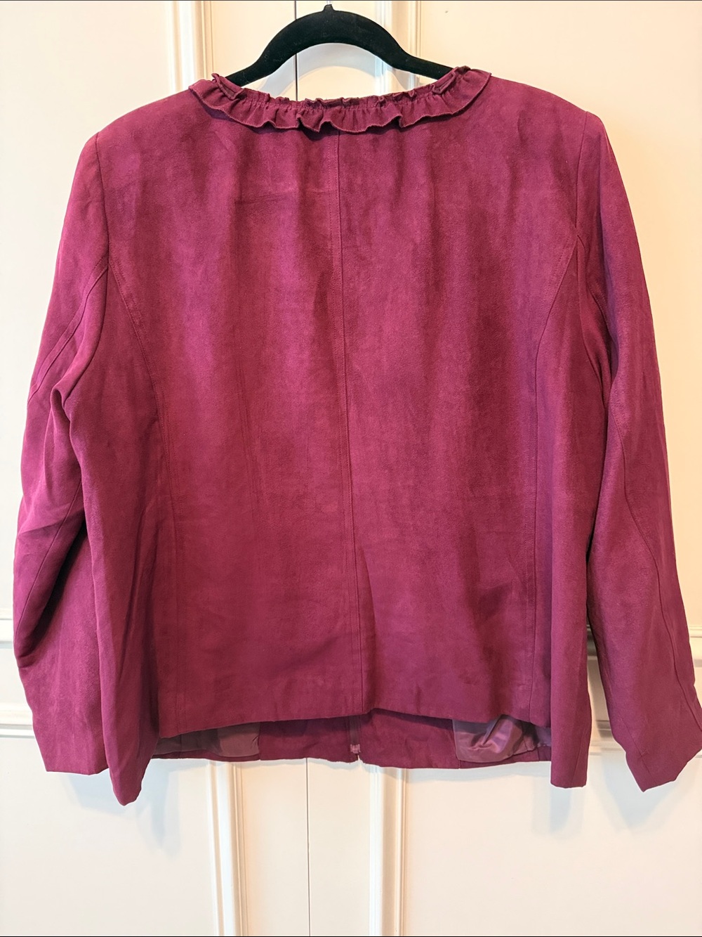 Susan Graver Raspberry Suede Ruffle-Trim Blazer - Picture 4 of 6